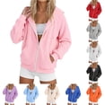 thumbnail image 1 of Daznico Womens Full Zip Raglan Sleeve Hooded Sweatshirt Jacket Relaxed Loose Soft Lightweight Coat Side Pockets Travel Casual Outerwear,S, 1 of 4