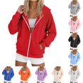 thumbnail image 1 of Daznico Womens Full Zip Raglan Sleeve Hooded Sweatshirt Jacket Relaxed Loose Soft Lightweight Coat Side Pockets Travel Casual Outerwear,XXL, 1 of 4