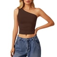 thumbnail image 1 of Daznico Womens One-Shoulder Ruched Crop Top Sleeveless Slim Fit Casual Form-Fitting Summer Tank Top,S, 1 of 5
