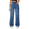 thumbnail image 1 of Daznico Womens Pants,High Waist Washed Denim Trousers Flare Leg Casual Stretch Soft Comfortable Loose Fit Flowy Wide Pants with Elastic Waistband,Womens Trousers,Size:L, 1 of 4