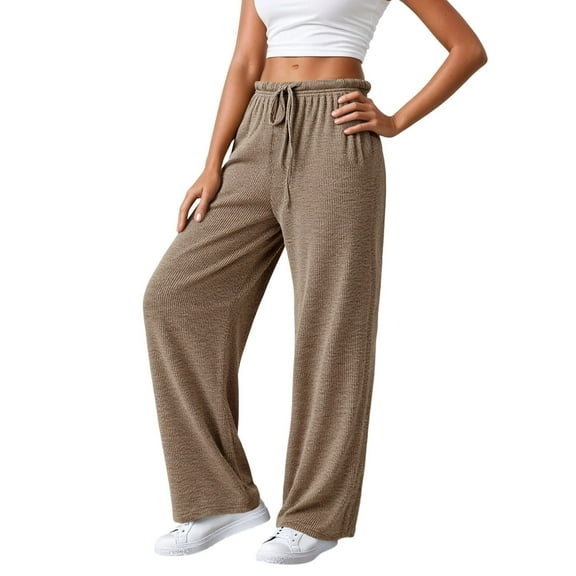 Daznico Womens Pants,High Waist Wide Leg Palazzo Pants for Soft Flowy Casual Trousers with Dragging Hem Comfortable Wear Everyday Outfit,Womens Trousers,Size:L