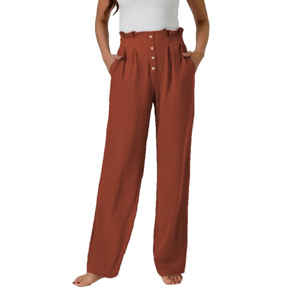 Daznico Womens Pants,Women's Baggy Linen Wide Leg Trousers Casual Elastic Waist Harem Pants Slacks Loose Fit Patchwork Trousers,Womens Trousers,Size:L