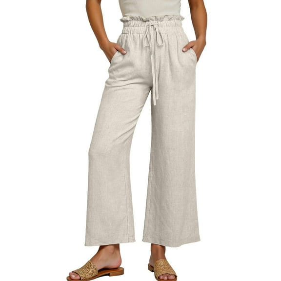 Daznico Womens Pants,Women's Casual Loose Fit Straight Leg Pants Elastic Waist Comfortable Daily Wear Pure Color Summer Trousers,Womens Trousers,Size:XXL