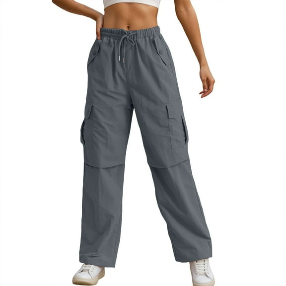 Daznico Womens Pants,Women's Casual Pants High Waisted Loose Fit Straight Leg Trousers Comfortable Elastic Waistband with Pockets for Daily Wear Work,Womens Trousers,Size:M