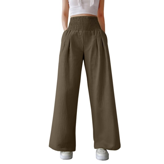 Daznico Womens Pants,Women's Solid Color Elastic High Waist Wide Pants Casual Wide Leg Long Casual Belt Pocket,Womens Trousers,Size:M