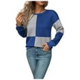 thumbnail image 1 of Daznico Womens Plaid Sweater Long Sleeved Color Matching Round Neck Sweater,Size L, 1 of 5