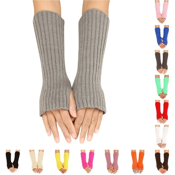 Daznico Womens Ribbed Knit Long Arm Warmers, Half Finger Wool Hand Covers for Autumn Winter Casual Streetwear Accessories