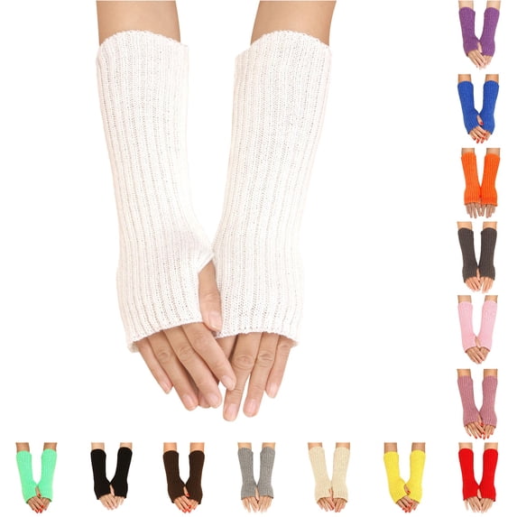 Daznico Womens Ribbed Knit Long Arm Warmers, Half Finger Wool Hand Covers for Autumn Winter Casual Streetwear Accessories