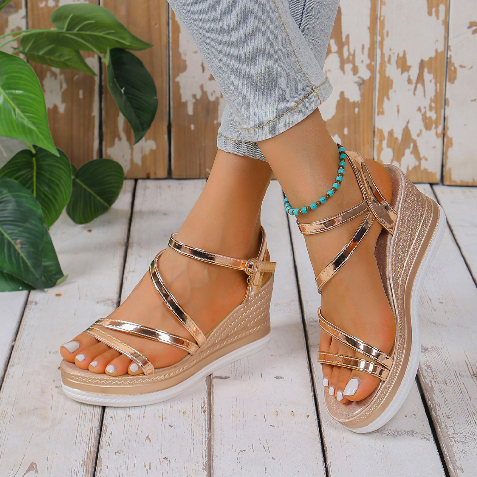 Daznico Womens Sandals,Ladies Summer Open Toe Buckle Thick Sole Slope