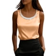 thumbnail image 1 of Daznico Womens Satin Sleeveless Blouse with Pearl Beaded Neckline Elegant Slim Fit Casual Summer Layering Tank Top,L, 1 of 4