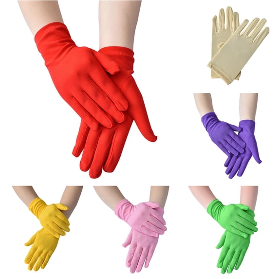 Daznico Womens Short Stretch Ceremonial Gloves, Lightweight Smooth Full Finger Handwear for Dance Formal Event Accessories