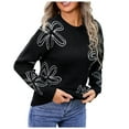 thumbnail image 1 of Daznico Womens Sweater,Sweaters for Women Casual Crewneck Long Sleeve Floral Print Knit Pullover Sweater Tops-Black-S, 1 of 7