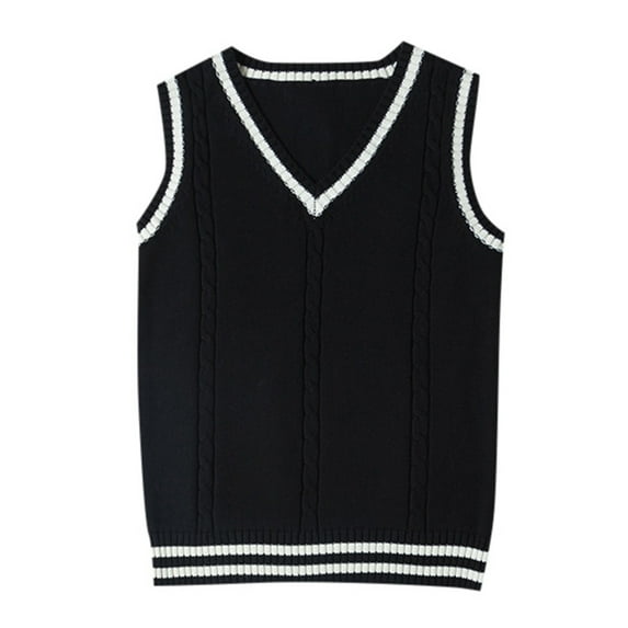 Daznico Womens Sweater Vests,Womens Girls' British Style V Neck Knit Sweater Vest Schoolwear Sleeveless Pullover,Size L