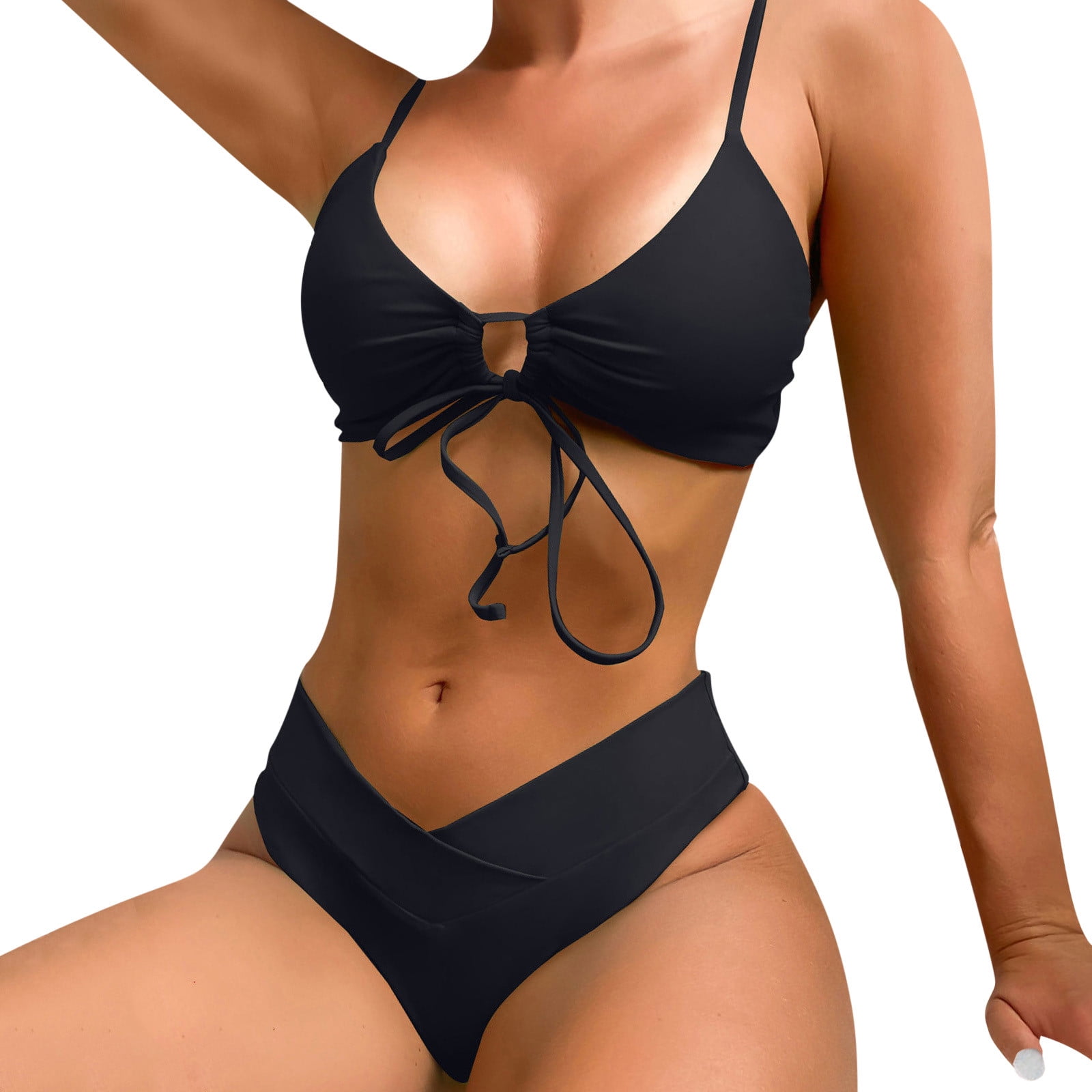 nsendm Female Underwear Adult Teens Swimsuits for Girls Women's High  Waisted Golden Bikini Sets Two Piece Swimsuit Back Tie Knot Bathing Suits(Black,  M) 