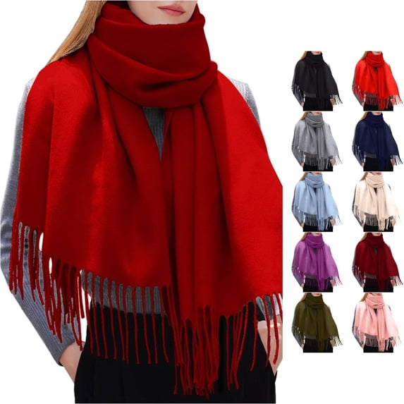 Daznico Womens Tassel Blanket Scarf, Soft Warm Solid Shawl Wrap for Winter Casual Daily Outdoor Cold Weather Fashion Accessory