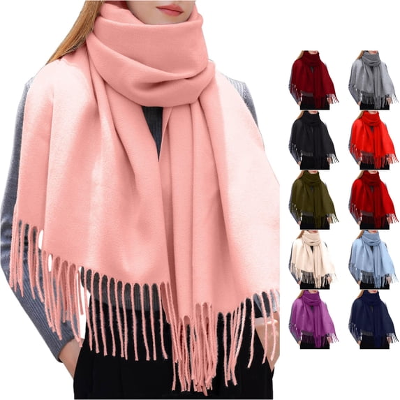 Daznico Womens Tassel Blanket Scarf, Soft Warm Solid Shawl Wrap for Winter Casual Daily Outdoor Cold Weather Fashion Accessory