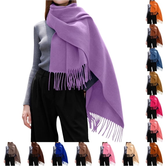 Daznico Womens Tassel Scarf, Soft Warm Solid Blanket Shawl Wrap for Winter Daily Dress Casual Outdoor Cold Weather Accessory