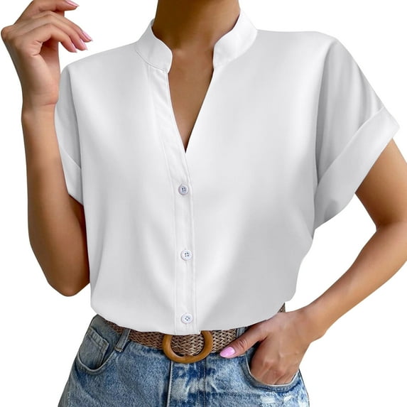 Daznico Womens Tops Women Short Sleeve V Neck Workout Tops Casual T Shirts Blouse Shirts for Women White M