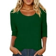 thumbnail image 1 of Daznico Womens Tops - Women's Casual Solid Color Crew Neck Low Cut 3/4 Sleeve T Shirt Top - Shirts for Women,Color:Green,Size:XL, 1 of 4