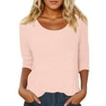 thumbnail image 1 of Daznico Womens Tops - Women's Casual Solid Color Crew Neck Low Cut 3/4 Sleeve T Shirt Top - Shirts for Women,Color:Light Pink,Size:XXL, 1 of 4