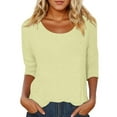 thumbnail image 1 of Daznico Womens Tops - Women's Casual Solid Color Crew Neck Low Cut 3/4 Sleeve T Shirt Top - Shirts for Women,Color:Light Yellow,Size:XXL, 1 of 4