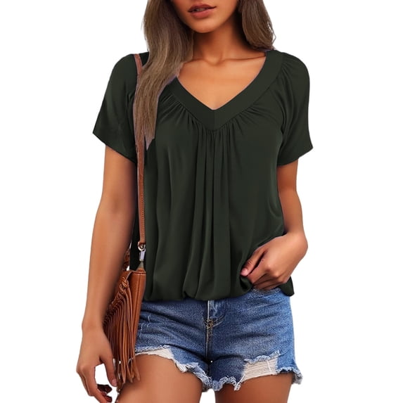 Daznico Womens Tops - Women's Casual Summer T Shirts Short Sleeve V Neck Tops Tshirts - Shirts for Women,Color:Army Green,Size:L
