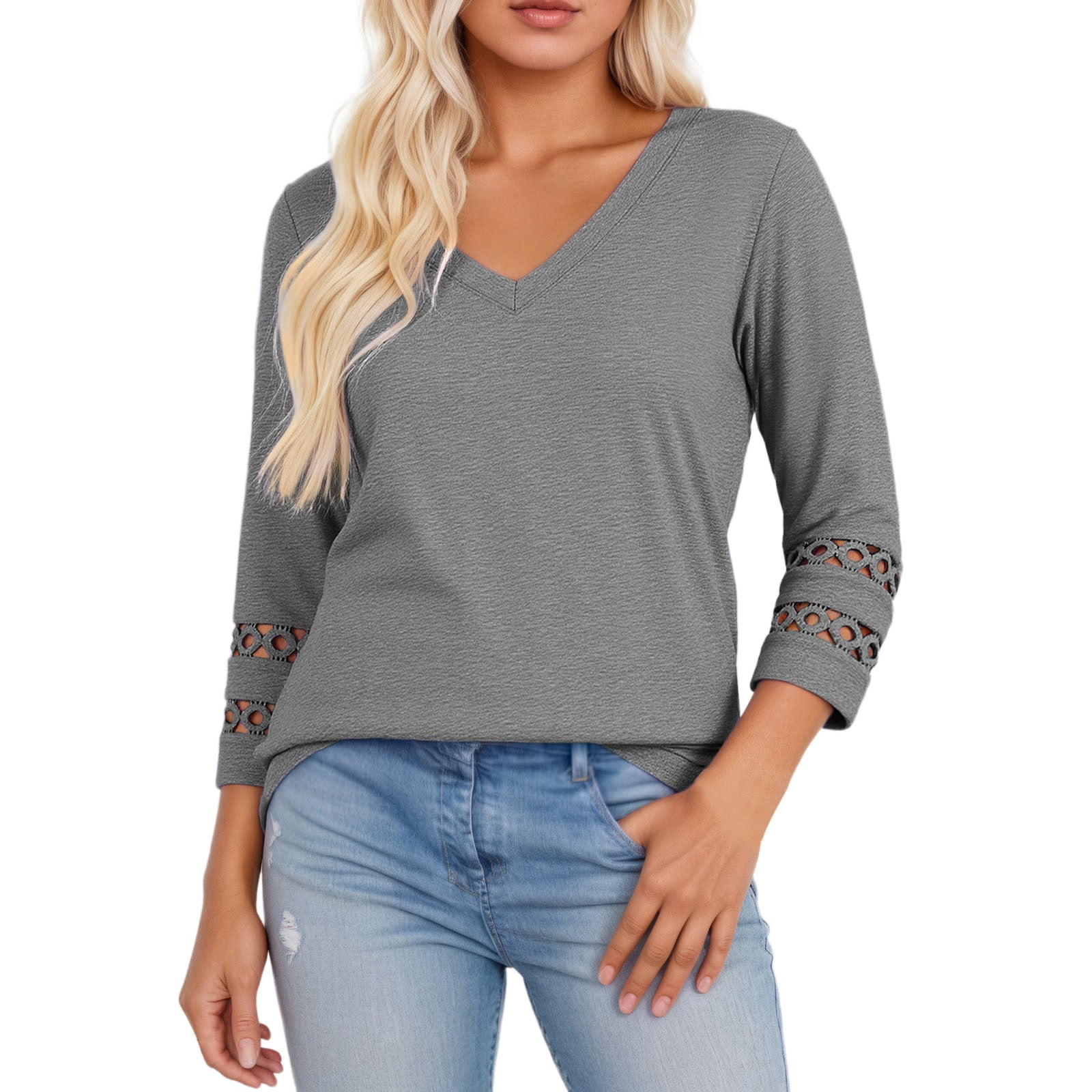 Daznico Womens Tops - Women's Loose V Neck 3/4 Sleeve Blouse Casual T ...