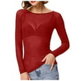 thumbnail image 1 of Daznico Womens Tops - Women's See Through Long Sleeve Seamless Arm Top Mesh Shirt Blouse - Shirts for Women,Color:Red,Size:XL, 1 of 5