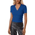 thumbnail image 1 of Daznico Womens Tops - Women's Short Sleeve V Neck Blouse Casual Business Tops Work Shirt Breathable Wear Stylish Versatile Tee - Shirts for Women,Color:Blue,Size:XL, 1 of 4