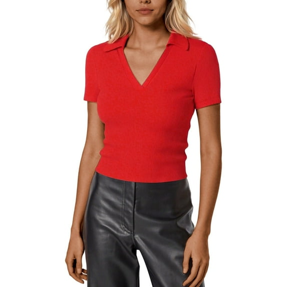 Daznico Womens Tops - Women's Short Sleeve V Neck Blouse Casual Business Tops Work Shirt Breathable Wear Stylish Versatile Tee - Shirts for Women,Color:Red,Size:XL