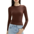 thumbnail image 1 of Daznico Womens Tops - Women’s Slim Tops Long Sleeve Round Neck Crop Top Tee Shirt Basic Solid Tight Slim Fit Cropped Shirt Workout Yoga - Shirts for Women,Color:Coffee,Size:XL, 1 of 3