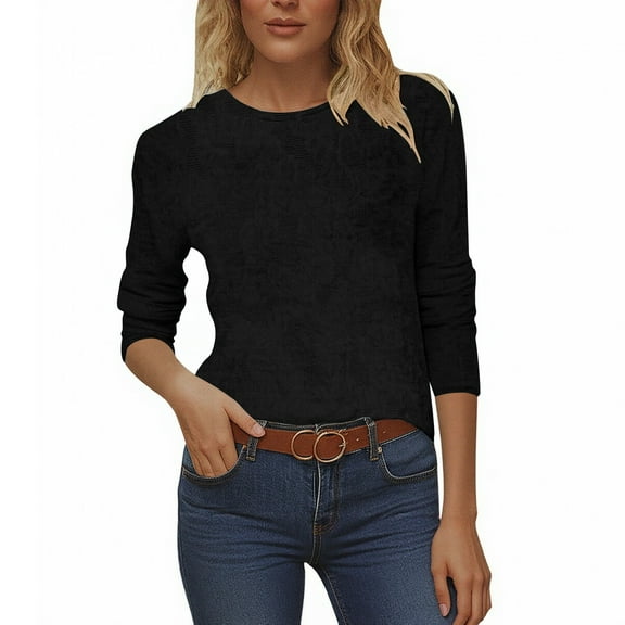 Daznico Womens Tops - Women's Solid Color Round Neck 3/4 Sleeve T Shirt Top - Shirts for Women,Color:Black,Size:M