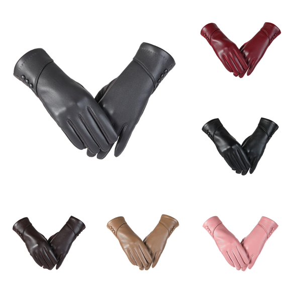 Daznico Womens Triple Button Leather Touchscreen Gloves Lined Windproof Thermal Dress Hand Warmers for Driving Daily Outdoor Activities in Cold Weather