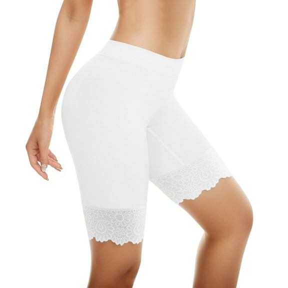 Daznico Womens Underwear - Seamless Non Shorts for Underskirt Ladies Anti Scratch Underwear Flat Shorts Lace Shorts - Panties for Women,Color:White,Size:M
