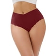 thumbnail image 1 of Daznico Womens Underwear - Underwear Women Lace Waistband Full Briefs Ladies High Leg Knickers for Women Soft Stretch Panties - Panties for Women,Color:Red,Size:M, 1 of 4