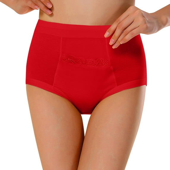 Daznico Womens Underwear - Women Menstrual Pocket Pocket High Waist Anti Leakage Pants - Panties for Women,Color:Red,Size:3XL