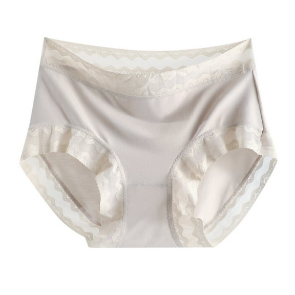 Daznico Womens Underwear - Women Solid Color Lace Mid Rise Breathable Polylactic Crotch Seamless Briefs - Panties for Women,Color:Khaki,Size:M