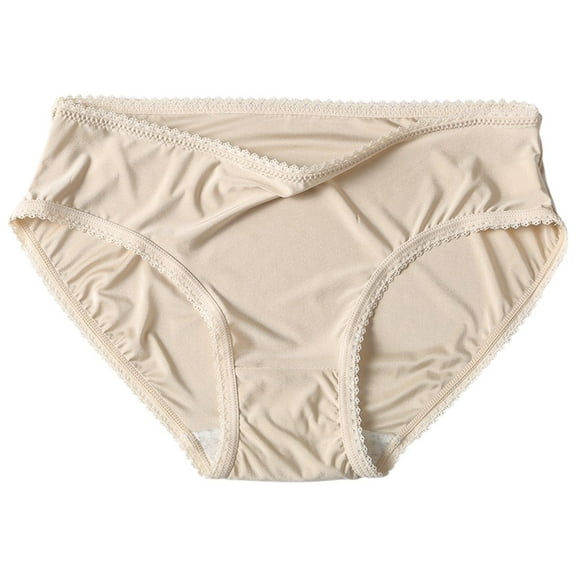 Daznico Womens Underwear - Women's Mid Rise Seamless Lace Edge Breathable Thin Ice Silk Briefs - Panties for Women,Color:Beige,Size:L