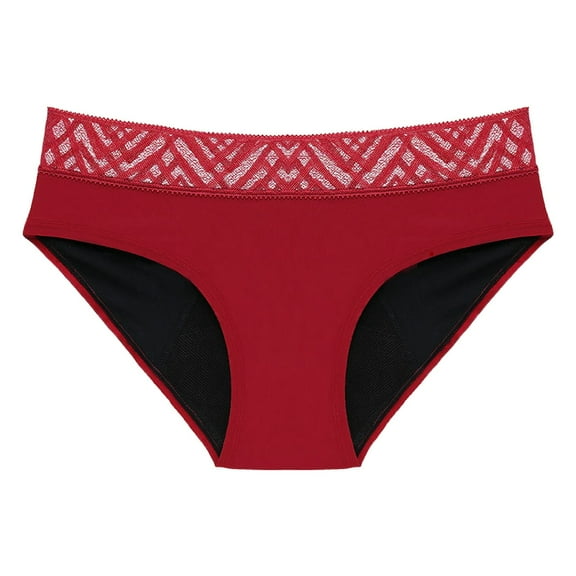 Daznico Womens Underwear - Women's Solid Color Lace Menstrual Underwear with Four Layer Leak and Absorption No Pad Needed - Panties for Women,Color:Red,Size:3XL