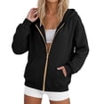 thumbnail image 1 of Daznico Womens Zip Up Hoodie Long Sleeve Loose Plain Solid Jacket Soft Blank Hooded Sweatshirt Casual Basic Top for Daily Outdoor Weekend Wear, 1 of 3