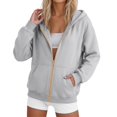 thumbnail image 1 of Daznico Womens Zip Up Hoodie Long Sleeve Loose Plain Solid Jacket Soft Blank Hooded Sweatshirt Casual Basic Top for Daily Outdoor Weekend Wear, 1 of 3