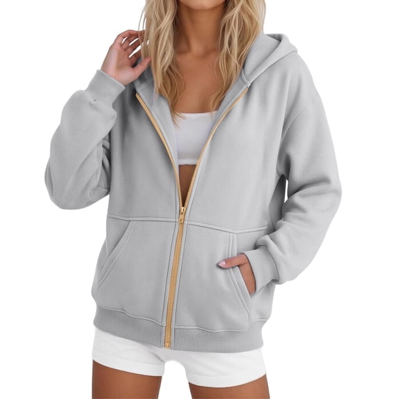 Daznico Womens Zip Up Hoodie Long Sleeve Loose Plain Solid Jacket Soft Blank Hooded Sweatshirt Casual Basic Top for Daily Outdoor Weekend Wear