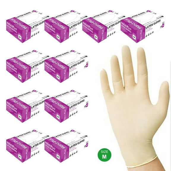 Dazone 1,000 Pack Latex Gloves, Size M, Disposable Natural Rubber Exam Gloves, Multi-purpose, Powder Free, Medium