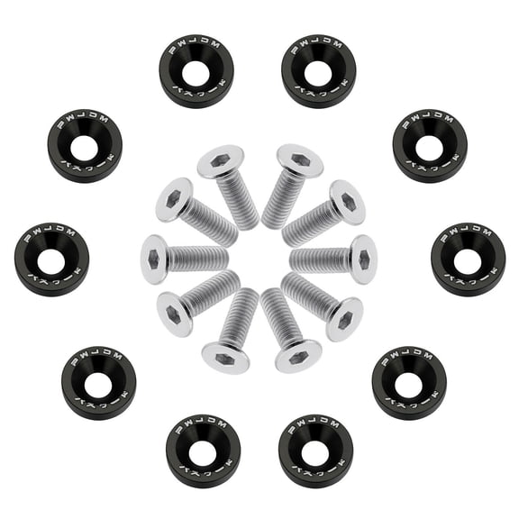 Dazone 10PCS JDM Billet Aluminum Fender Bumper, Washer Bolt Engine Bay Dress Up Kit M6 License Plate Frame Bumper Fender, Universal Performance Racing Upgrade JDM Exterior, Black
