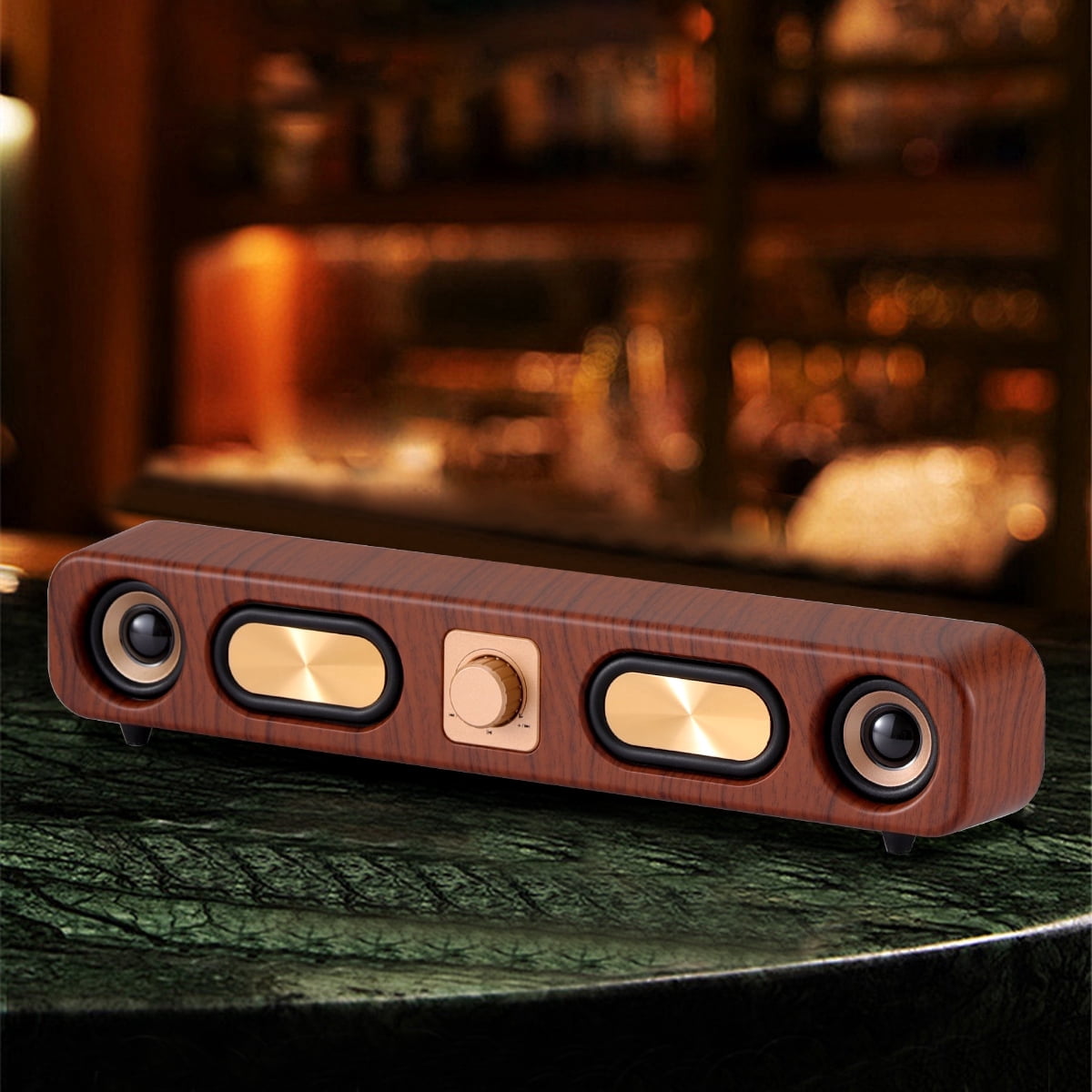Dazone 10W Vintage Computer Soundbar - Retro Wood Grain Bluetooth Speakers, Dual Driver Desktop PC Speaker, Wired/Wireless Stereo Soundbar for Home & Office, Brown
