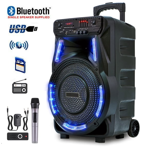 Dazone 12" Loud Bluetooth Portable Party Speaker Subwoofer w/ FM USB SD Card AUX & Mic
