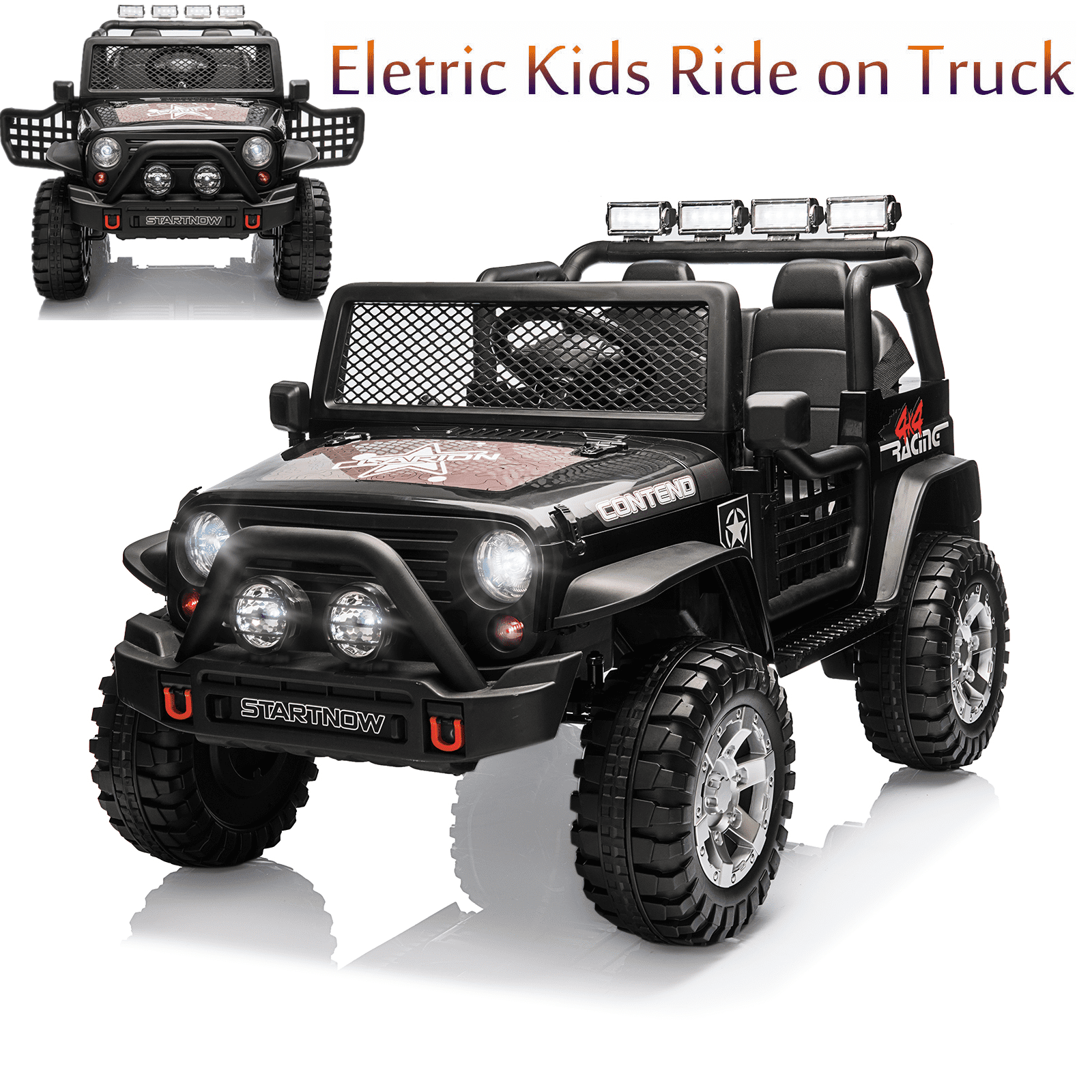 Dazone 12V Kids Ride on Jeep Car, Electric 2 Seats Off-road Jeep Ride on Truck Vehicle with Remote Control, LED Lights, MP3 Music, Black - image 1 of 8
