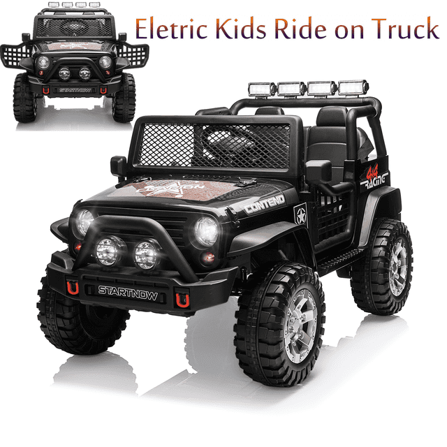 Dazone 12V Kids Ride on Jeep Car, Electric 2 Seats Off-road Jeep Ride on Truck Vehicle with Remote Control, LED Lights, MP3 Music, Black