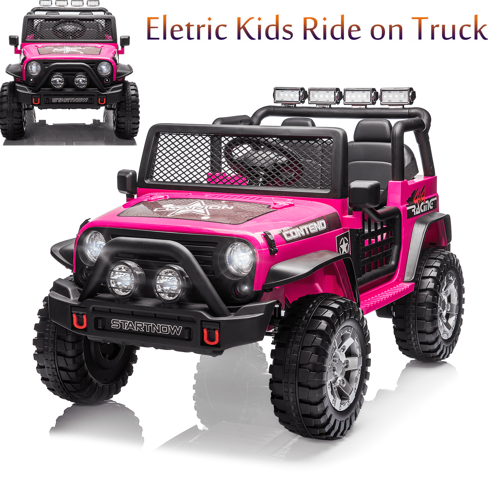 Dazone 12V Kids Ride on Jeep Car, Electric 2 Seats Off-road Jeep Ride on Truck Vehicle with Remote Control, LED Lights, MP3 Music, Pink - image 1 of 8