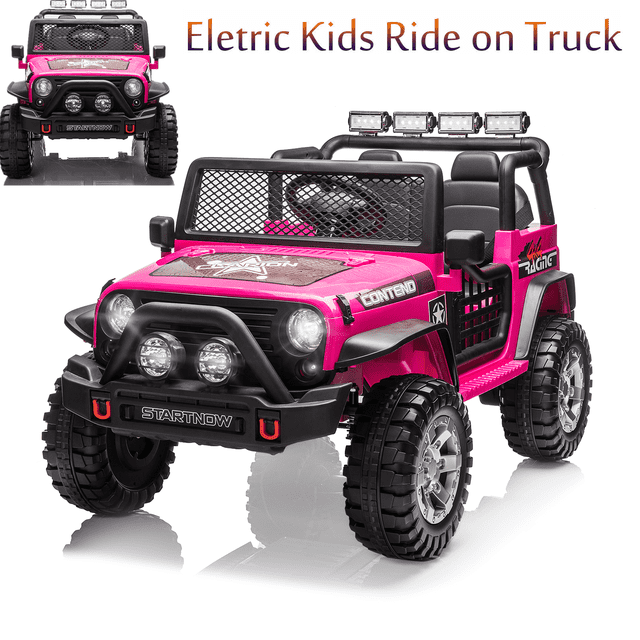 Dazone 12V Kids Ride on Jeep Car, Electric 2 Seats Off-road Jeep Ride on Truck Vehicle with Remote Control, LED Lights, MP3 Music, Pink